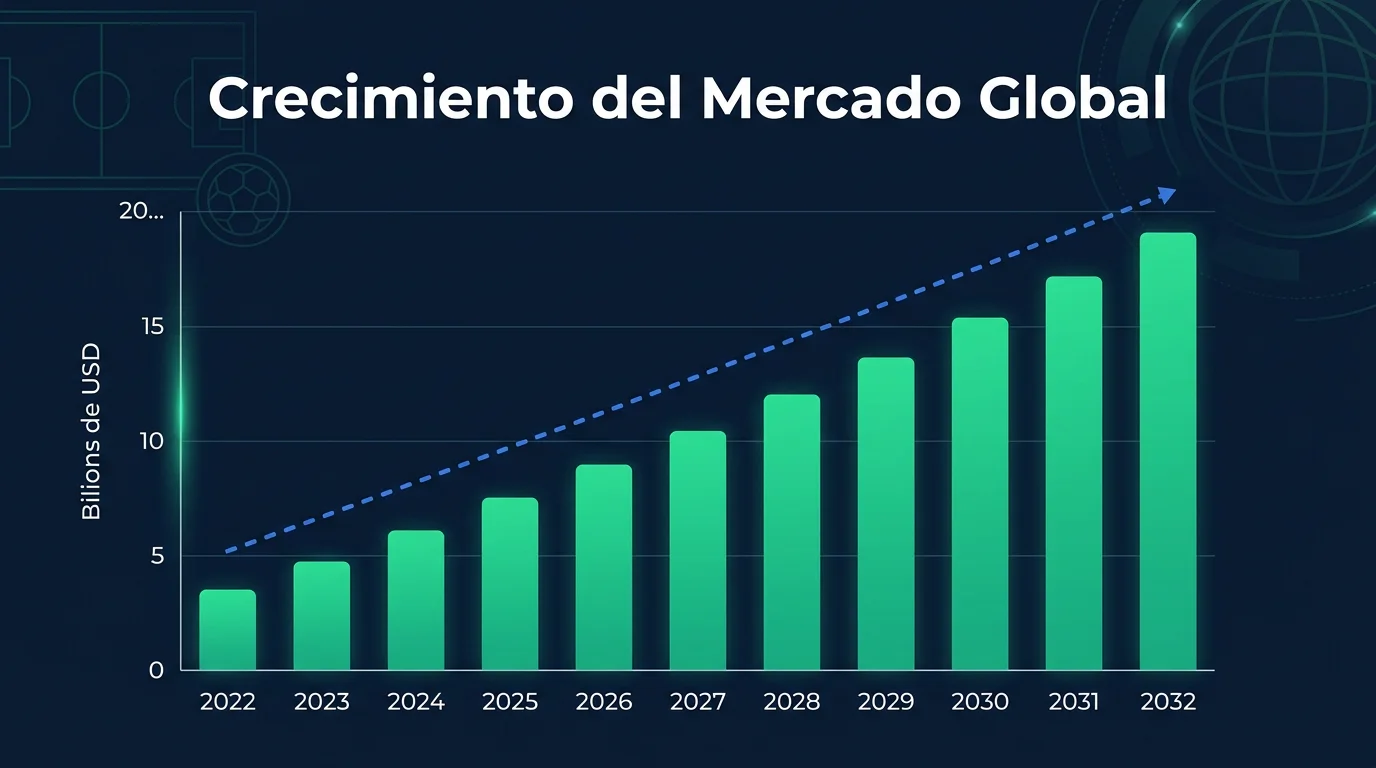 Gráfico de crecimiento del mercado global de apuestas deportivas virtuales 2025 con proyección CAGR 18%